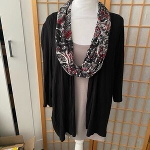 Kim Rogers Black Open Cardigan 2 Piece Set Tank Abstract Infinity Scarf Women S